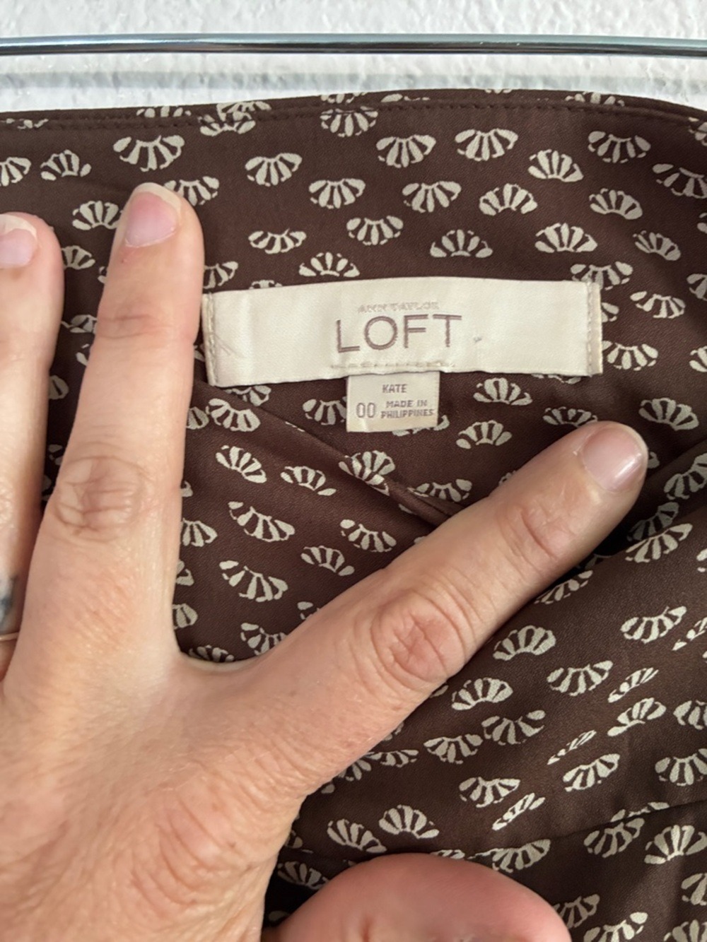 LOFT Brown Printed Wide-Leg Trousers with Cream Motif - Picture 2 of 3
